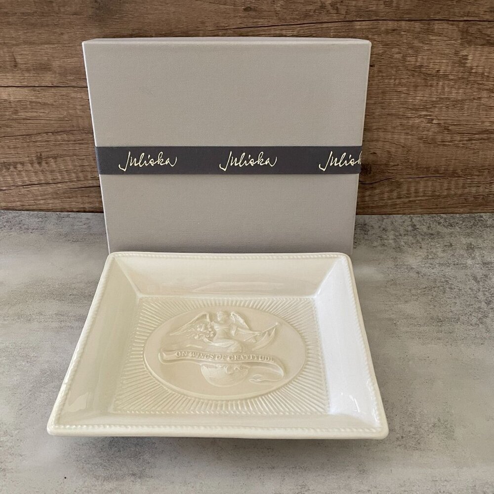 Juliska On Wings of Gratitude Angel Cream Glazed Stoneware Tray Original Box 8"